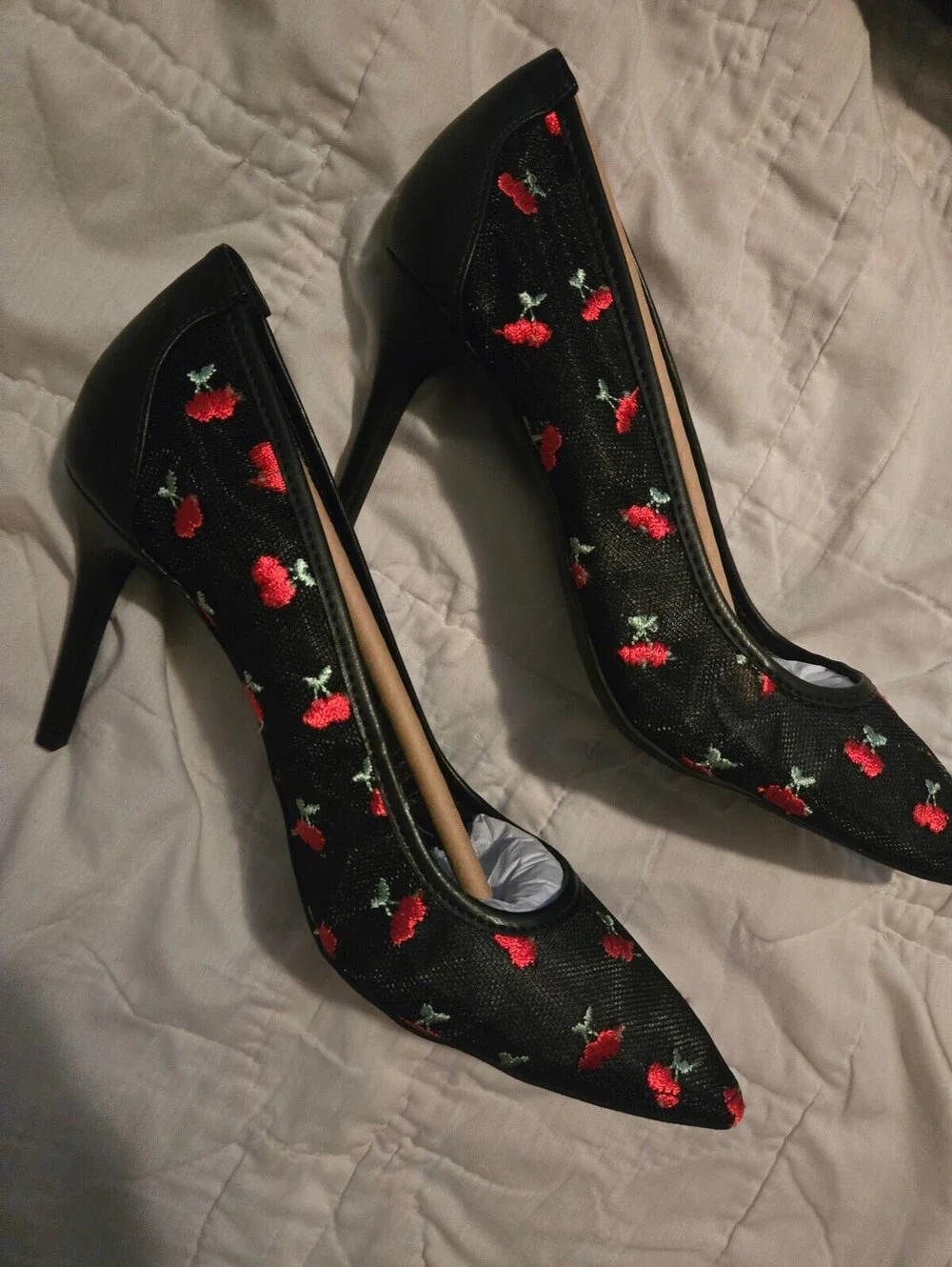 BCBGeneration Black Cherry Embroidered Pointed Toe Pumps